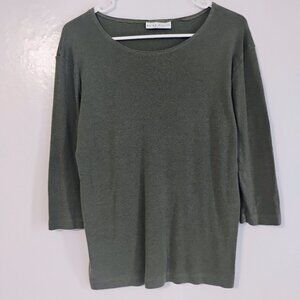 Bryn Walker Made in USA Olive Green 3/4 Sleeve Top Tencel Cotton Size XL